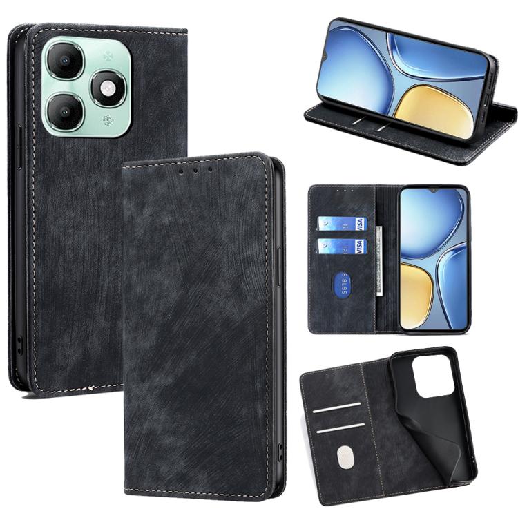 

For itel A90 4G RFID Anti-theft Brush Magnetic Leather Phone Case(Black)