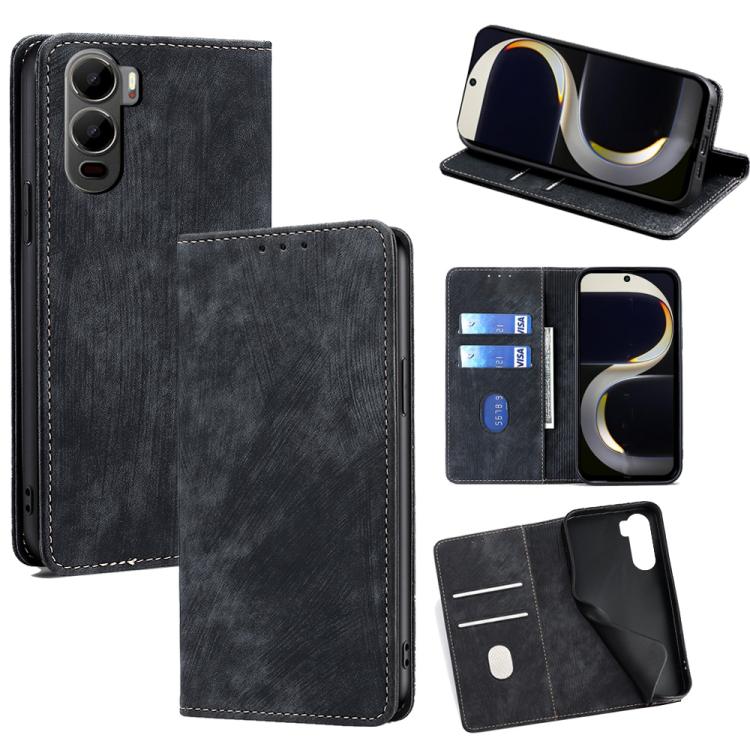 

For itel City 200 4G RFID Anti-theft Brush Magnetic Leather Phone Case(Black)