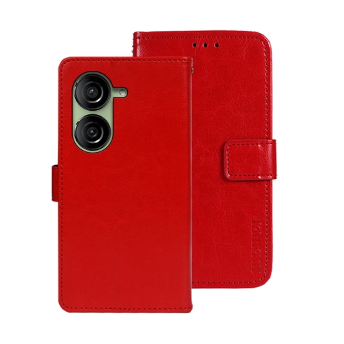 

For Asus Zenfone 10 idewei Crazy Horse Texture Leather Phone Case with Holder(Red)