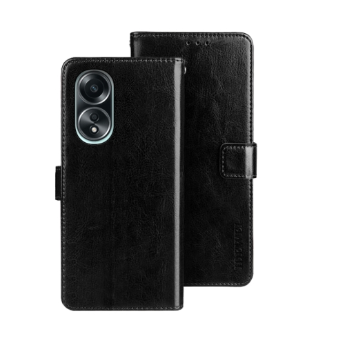 

For OPPO A58 4G Foreign idewei Crazy Horse Texture Leather Phone Case with Holder(Black)