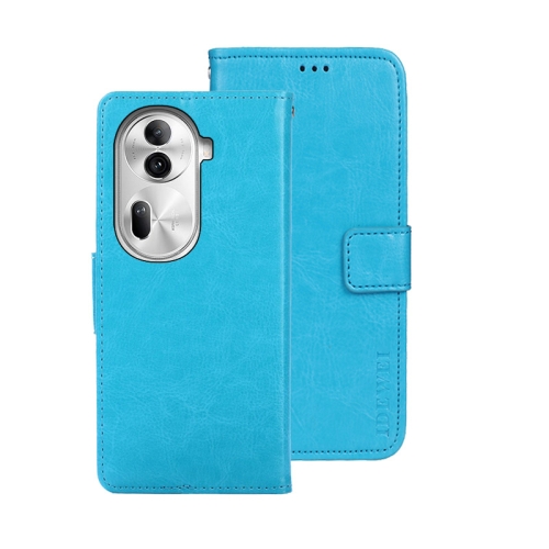 

For OPPO Reno11 Pro 5G Global idewei Crazy Horse Texture Leather Phone Case with Holder(Sky Blue)