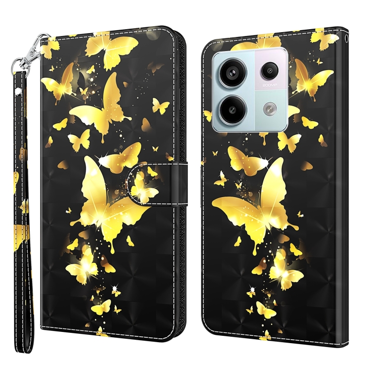 

For Xiaomi Redmi Note 13 Pro 5G 3D Painting Pattern Flip Leather Phone Case(Gold Butterfly)
