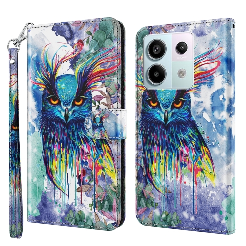 

For Xiaomi Redmi Note 13 Pro 5G 3D Painting Pattern Flip Leather Phone Case(Watercolor Owl)