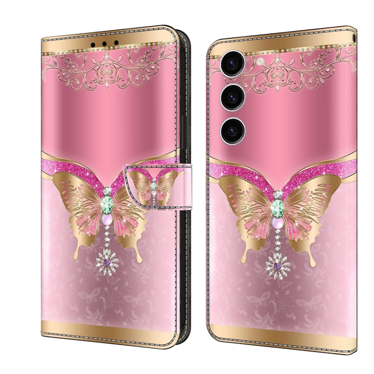 

For Samsung Galaxy S24 5G Crystal 3D Shockproof Protective Leather Phone Case(Pink Bottom Butterfly)
