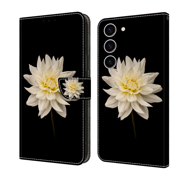 

For Samsung Galaxy S24+ 5G Crystal 3D Shockproof Protective Leather Phone Case(White Flower)
