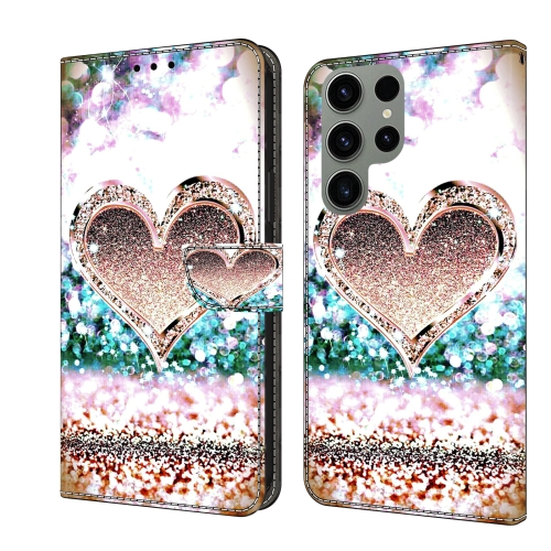 

For Samsung Galaxy S24 Ultra 5G Crystal 3D Shockproof Protective Leather Phone Case(Pink Diamond Heart)