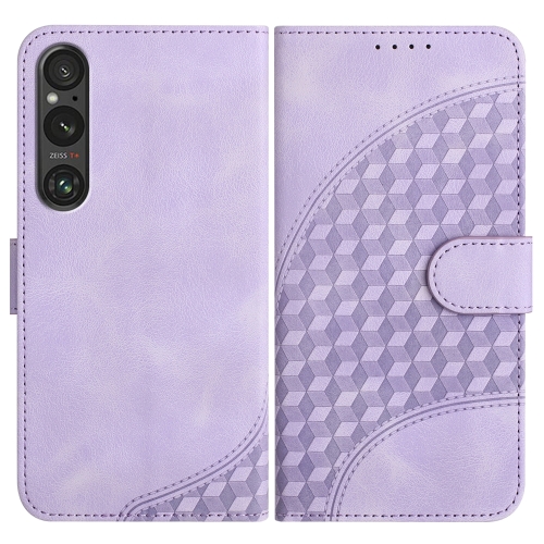 For Sony Xperia 1 V YX0060 Elephant Head Embossed Phone Leather Case with Lanyard(Light Purple) for samsung galaxy s23 5g seven butterflies embossed leather phone case blue