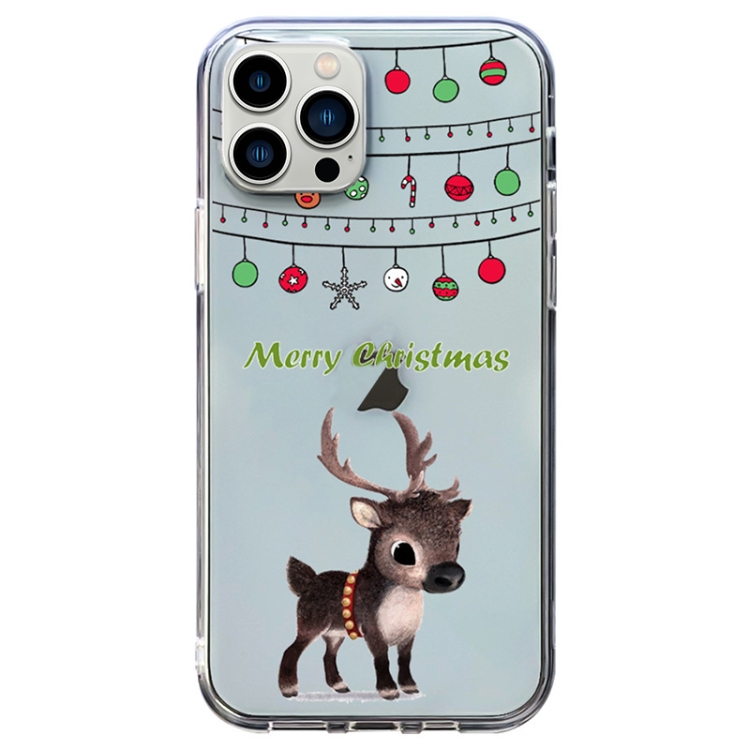 

For iPhone 12 Pro Max Christmas Colored Drawing Pattern High Transparent Soft TPU Phone Case(Elk)