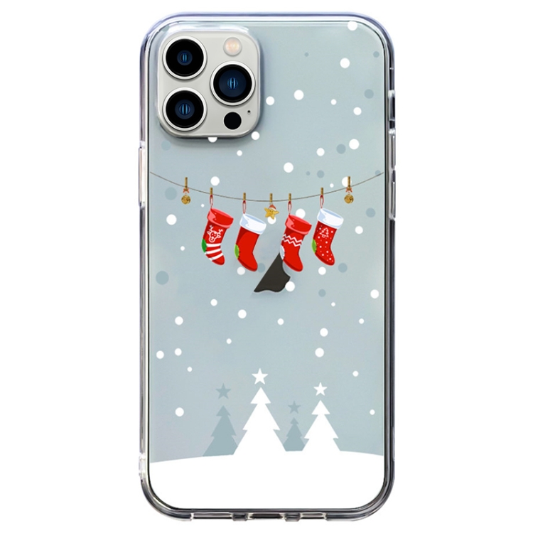 

For iPhone 12 Pro Max Christmas Colored Drawing Pattern High Transparent Soft TPU Phone Case(Christmas Stocking)