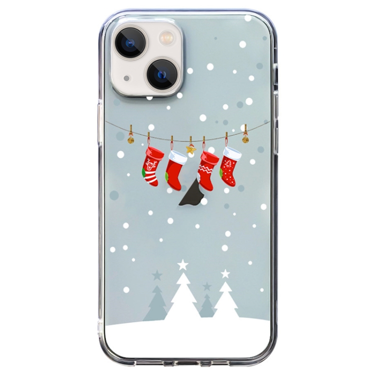 

For iPhone 13 Christmas Colored Drawing Pattern High Transparent Soft TPU Phone Case(Christmas Stocking)