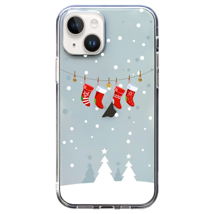 

For iPhone 14 Plus Christmas Colored Drawing Pattern High Transparent Soft TPU Phone Case(Christmas Stocking)