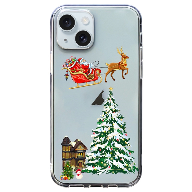 

For iPhone 15 Christmas Colored Drawing Pattern High Transparent Soft TPU Phone Case(Christmas)