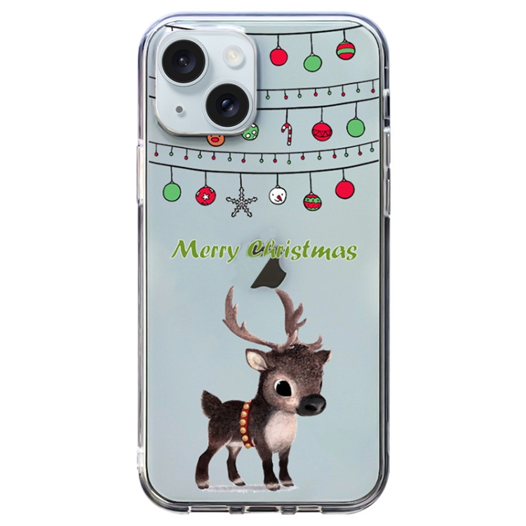 

For iPhone 15 Christmas Colored Drawing Pattern High Transparent Soft TPU Phone Case(Elk)