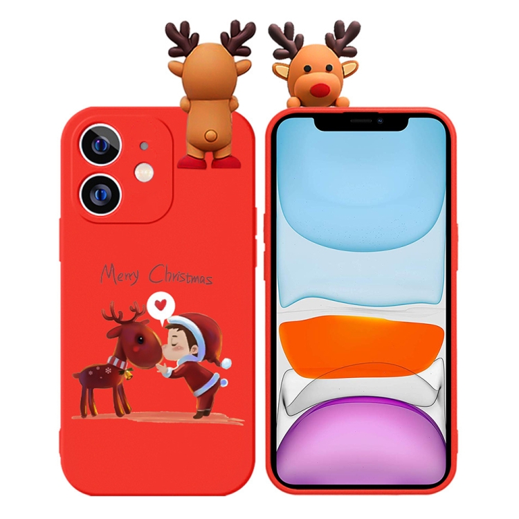 

For iPhone 11 Colored Drawing Deer Relief Doll Soft TPU Phone Case(Child and Deer)