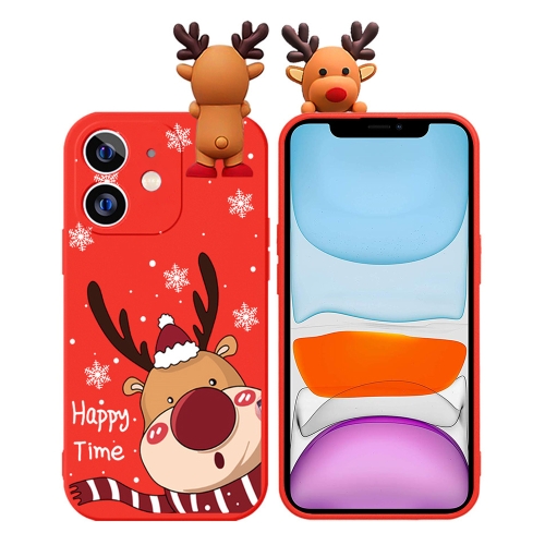 

For iPhone 11 Colored Drawing Deer Relief Doll Soft TPU Phone Case(Cute Elk)