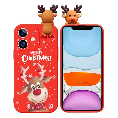 

For iPhone 11 Colored Drawing Deer Relief Doll Soft TPU Phone Case(Christmas Elk)