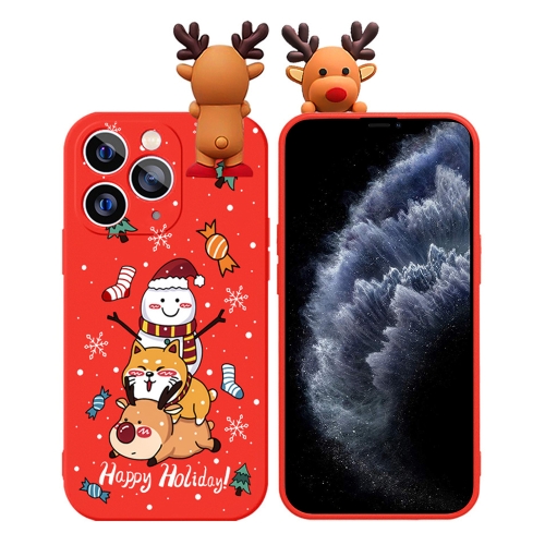 

For iPhone 11 Pro Max Colored Drawing Deer Relief Doll Soft TPU Phone Case(Snowman and Deer)