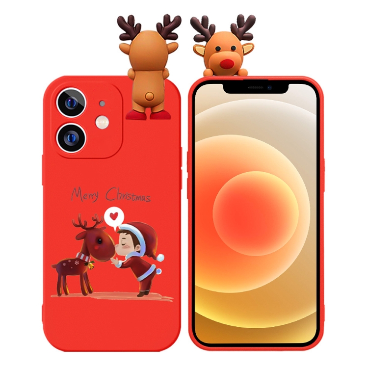 

For iPhone 12 mini Colored Drawing Deer Relief Doll Soft TPU Phone Case(Child and Deer)