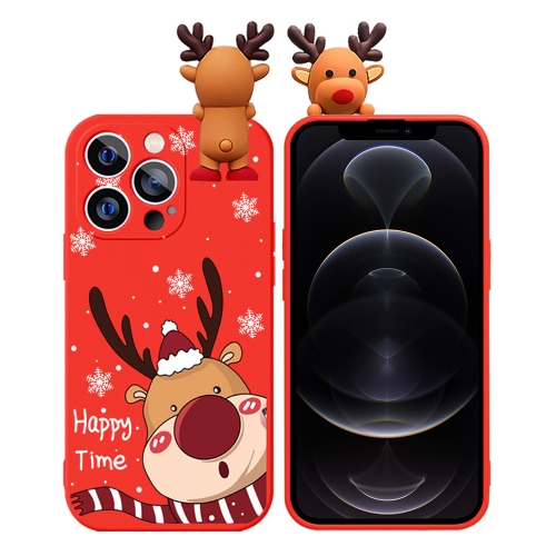 

For iPhone 12 Pro Colored Drawing Deer Relief Doll Soft TPU Phone Case(Cute Elk)