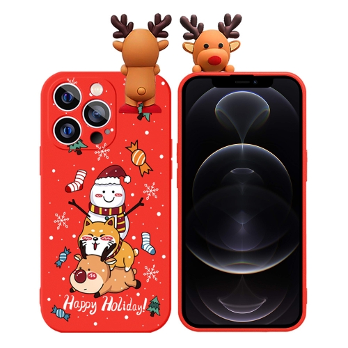 

For iPhone 12 Pro Colored Drawing Deer Relief Doll Soft TPU Phone Case(Snowman and Deer)