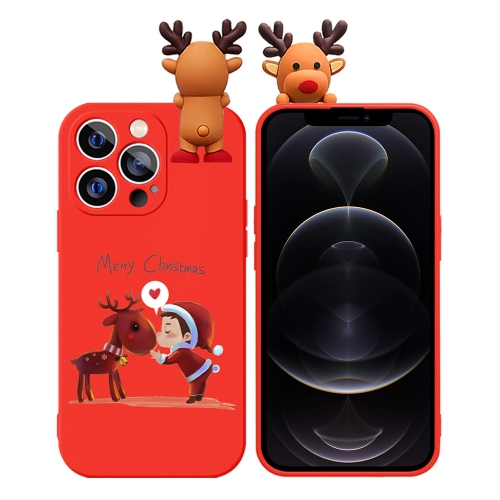 

For iPhone 12 Pro Max Colored Drawing Deer Relief Doll Soft TPU Phone Case(Child and Deer)