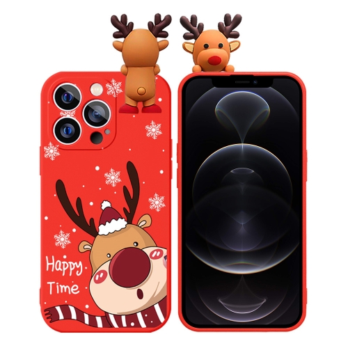 

For iPhone 12 Pro Max Colored Drawing Deer Relief Doll Soft TPU Phone Case(Cute Elk)