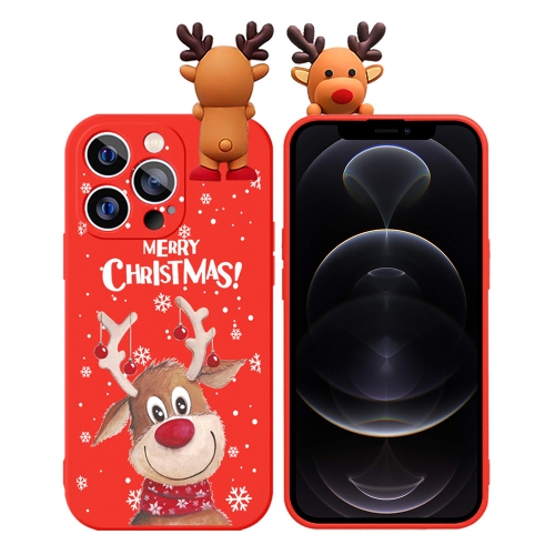 

For iPhone 12 Pro Max Colored Drawing Deer Relief Doll Soft TPU Phone Case(Christmas Elk)