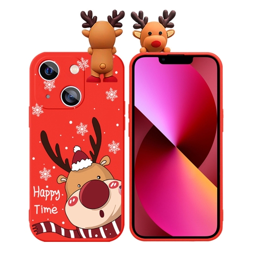 

For iPhone 13 Colored Drawing Deer Relief Doll Soft TPU Phone Case(Cute Elk)