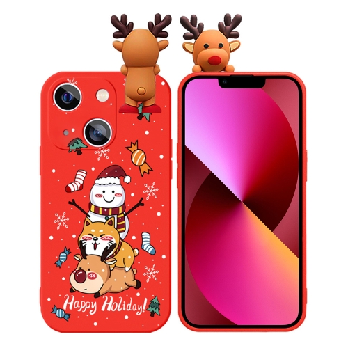 

For iPhone 13 mini Colored Drawing Deer Relief Doll Soft TPU Phone Case(Snowman and Deer)