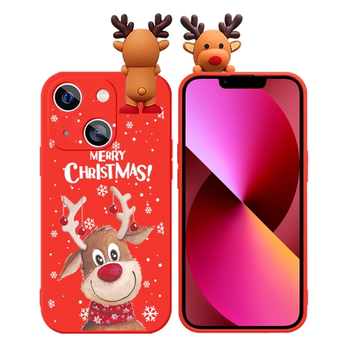 

For iPhone 13 mini Colored Drawing Deer Relief Doll Soft TPU Phone Case(Christmas Elk)