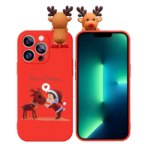 

For iPhone 13 Pro Colored Drawing Deer Relief Doll Soft TPU Phone Case(Child and Deer)