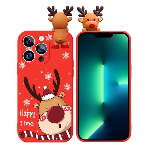 

For iPhone 13 Pro Colored Drawing Deer Relief Doll Soft TPU Phone Case(Cute Elk)