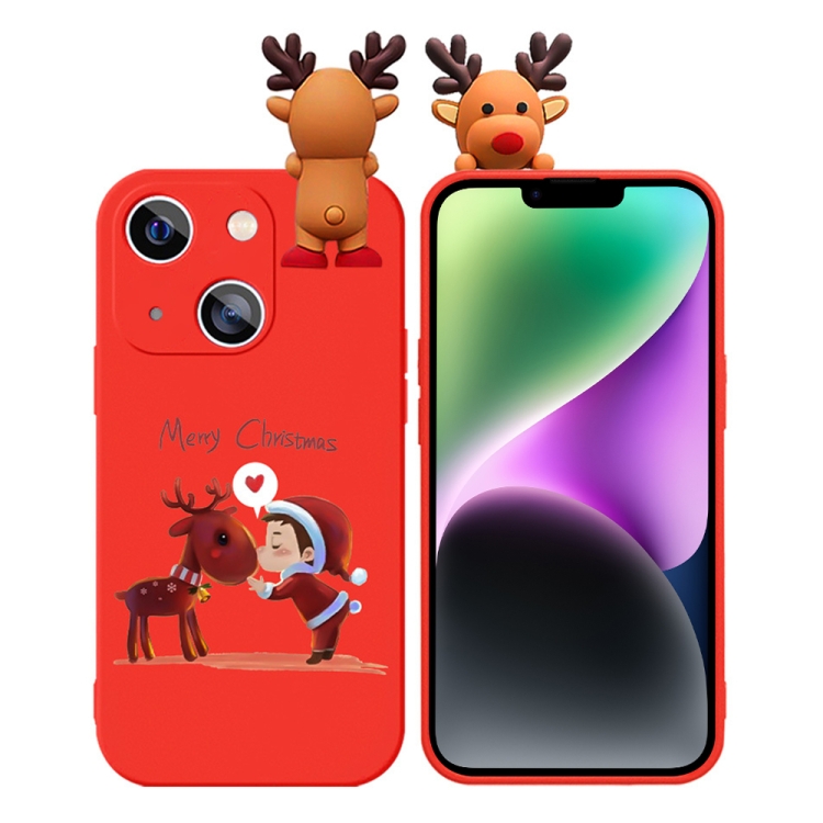 

For iPhone 14 Colored Drawing Deer Relief Doll Soft TPU Phone Case(Child and Deer)