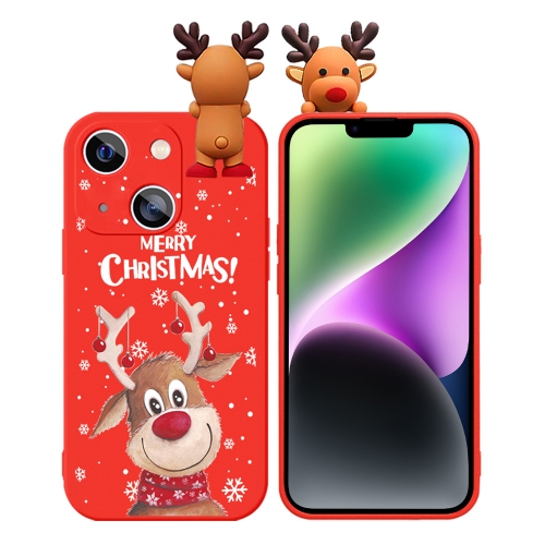 

For iPhone 14 Colored Drawing Deer Relief Doll Soft TPU Phone Case(Christmas Elk)