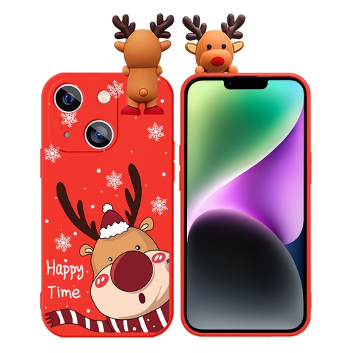 

For iPhone 14 Plus Colored Drawing Deer Relief Doll Soft TPU Phone Case(Cute Elk)