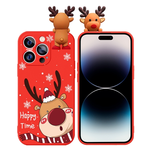 

For iPhone 14 Pro Colored Drawing Deer Relief Doll Soft TPU Phone Case(Cute Elk)