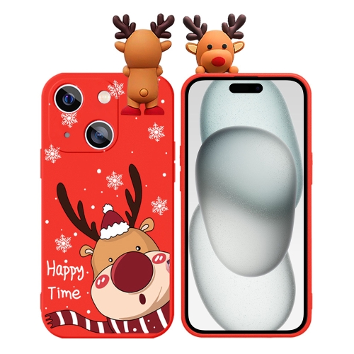 

For iPhone 15 Colored Drawing Deer Relief Doll Soft TPU Phone Case(Cute Elk)