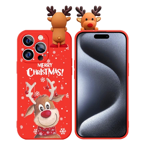 

For iPhone 15 Pro Colored Drawing Deer Relief Doll Soft TPU Phone Case(Christmas Elk)