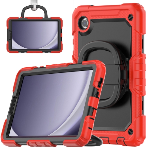 

For Samsung Galaxy Tab A9 Handle Silicone Hydric PC Tablet Case with Shoulder Strap(Red)