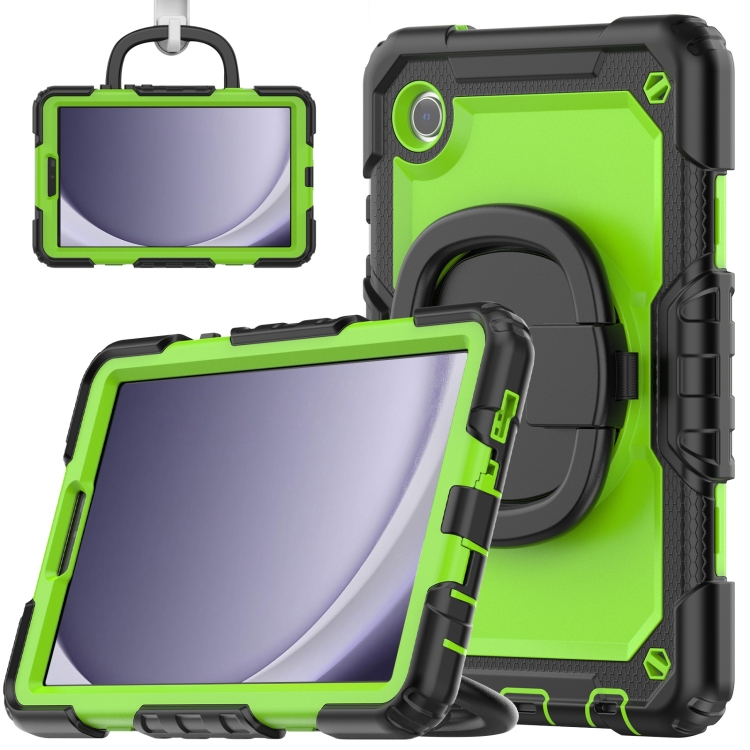 

For Samsung Galaxy Tab A9 Handle Silicone Hydric PC Tablet Case with Shoulder Strap(Yellow Green)