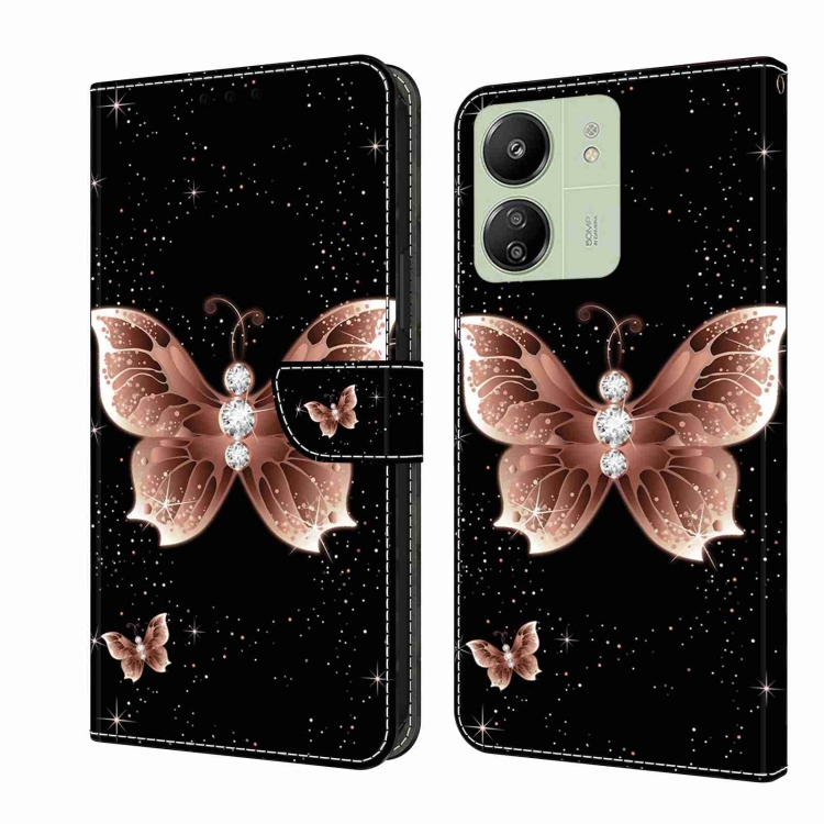 

For Xiaomi Redmi 13C Crystal 3D Shockproof Protective Leather Phone Case(Pink Diamond Butterfly)
