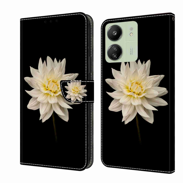 

For Xiaomi Redmi 13C Crystal 3D Shockproof Protective Leather Phone Case(White Flower)
