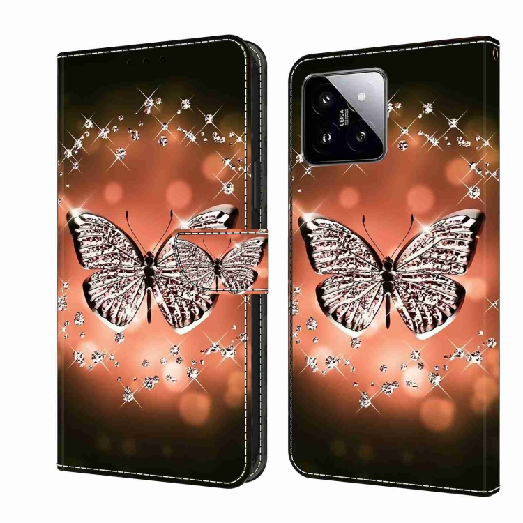 

For Xiaomi 14 Crystal 3D Shockproof Protective Leather Phone Case(Crystal Butterfly)