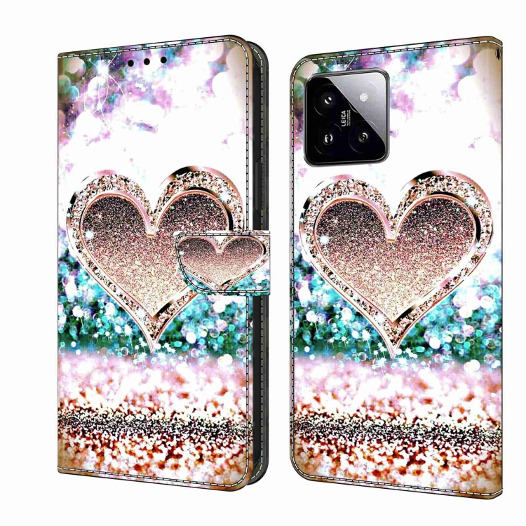 

For Xiaomi 14 Pro Crystal 3D Shockproof Protective Leather Phone Case(Pink Diamond Heart)