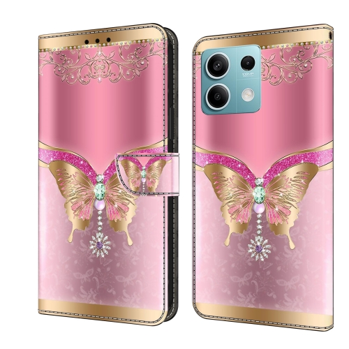 

For Xiaomi Redmi Note 13 5G Crystal 3D Shockproof Protective Leather Phone Case(Pink Bottom Butterfly)
