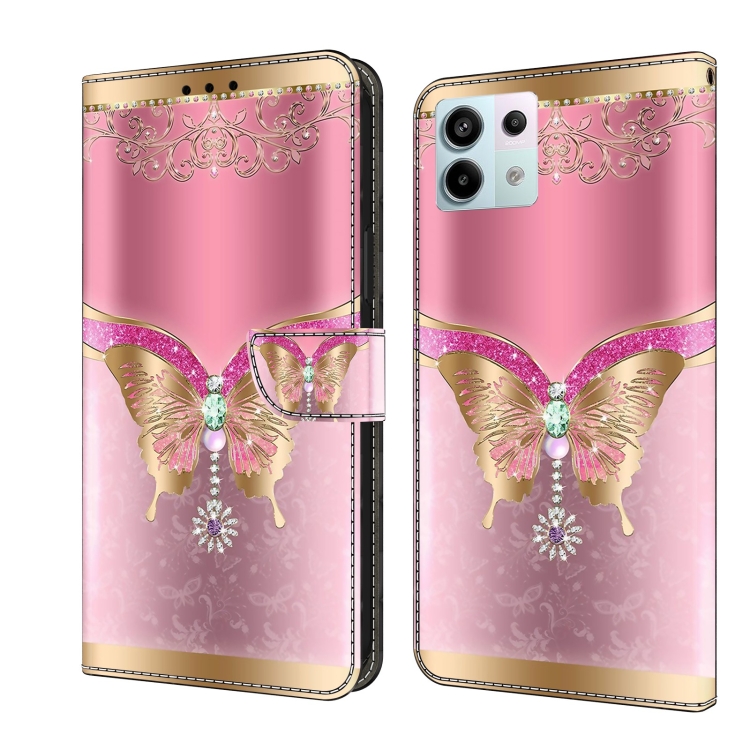 

For Xiaomi Redmi Note 13 Pro 5G Crystal 3D Shockproof Protective Leather Phone Case(Pink Bottom Butterfly)