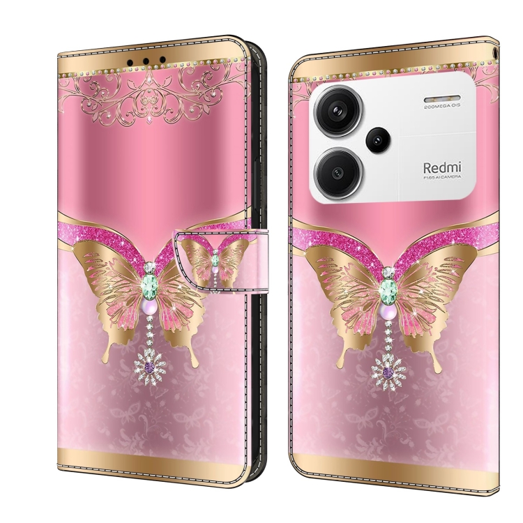 

For Xiaomi Redmi Note 13 Pro+ Crystal 3D Shockproof Protective Leather Phone Case(Pink Bottom Butterfly)