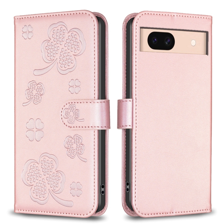 

For Google Pixel 8a Four-leaf Embossed Leather Phone Case(Pink)