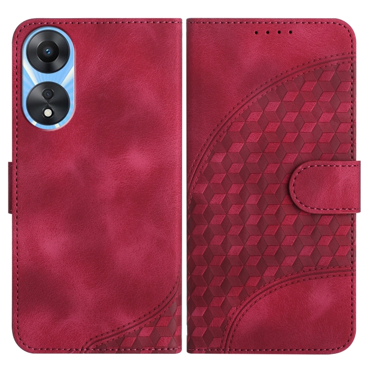 

For OPPO A58 4G YX0060 Elephant Head Embossed Phone Leather Case with Lanyard(Rose Red)