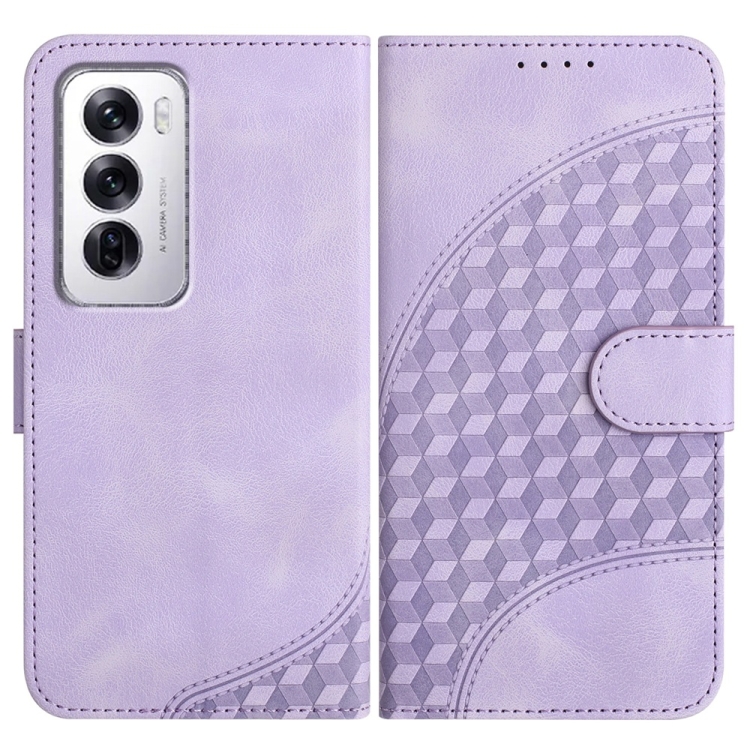 

For OPPO Reno12 Global YX0060 Elephant Head Embossed Phone Leather Case with Lanyard(Light Purple)